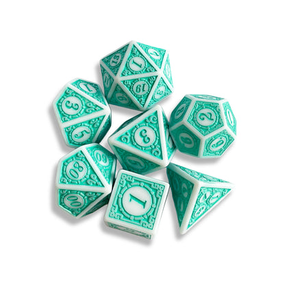 White & Aqua Blue Sea Green D&D Dice | Polyhedral RPG Dice Set