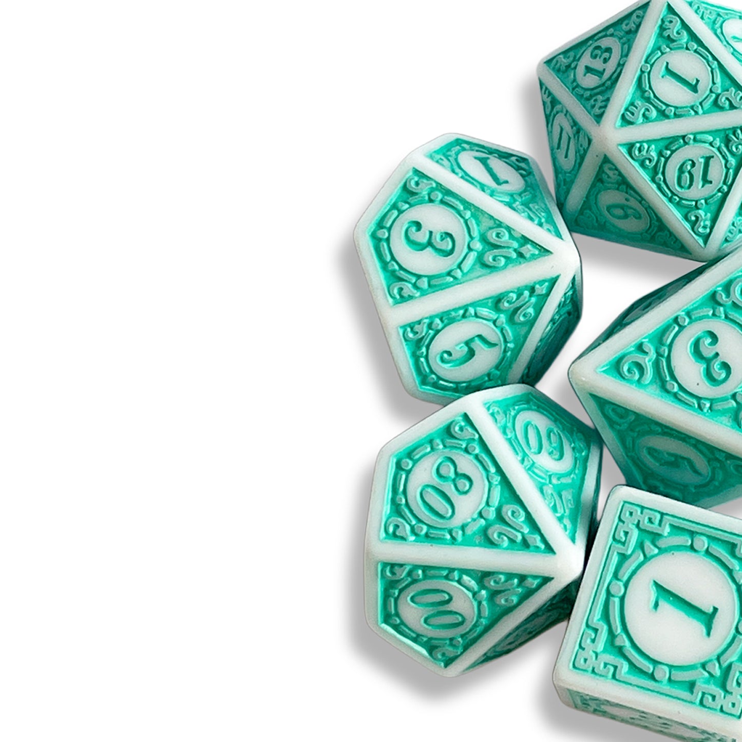 White & Aqua Blue Sea Green D&D Dice | Polyhedral RPG Dice Set