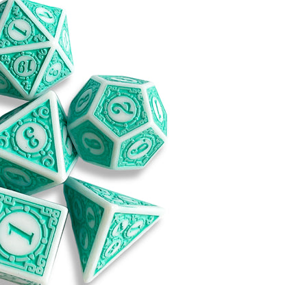 White & Aqua Blue Sea Green D&D Dice | Polyhedral RPG Dice Set