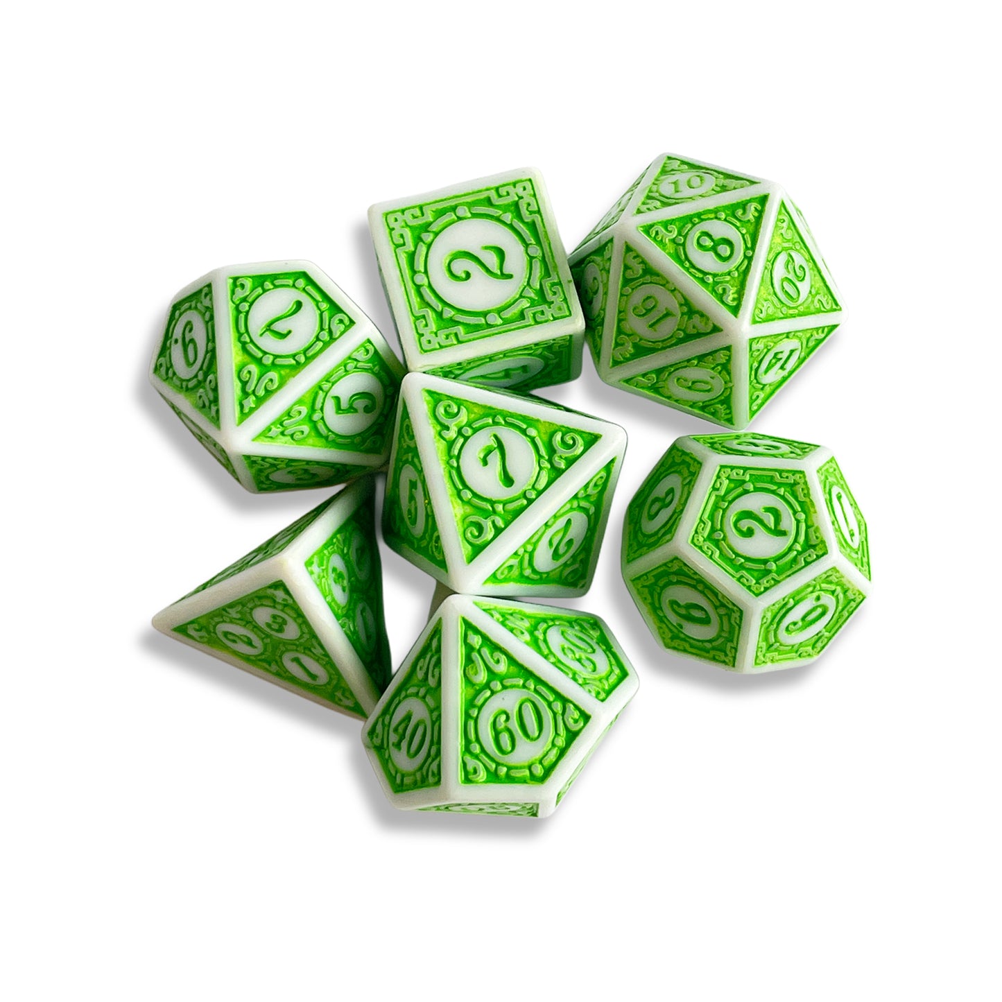White & Green D&D Dice Set | Fantasy Polyhedral RPG Dice