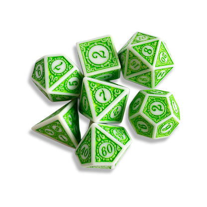 White & Green D&D Dice Set | Fantasy Polyhedral RPG Dice