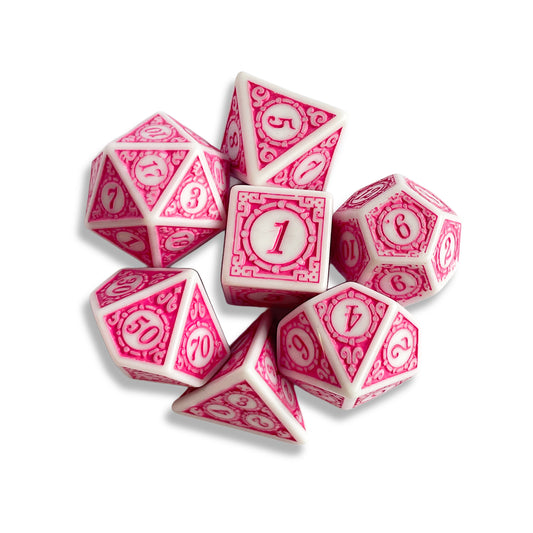 White & Pink D&D Dice Set | Polyhedral Dungeons & Dragons Dice