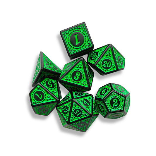 Black & Green D&D Dice Set | Fantasy Polyhedral DND Dice