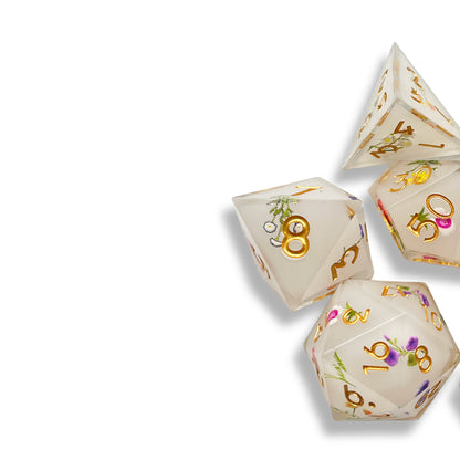 White Botanical Floral D&D Dice Set | Cute Flower Polyhedral RPG Dice