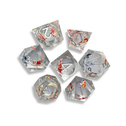 Koi Fish Snow Globe D&D Dice Set | Moving White Glitter Polyhedral RPG Dice