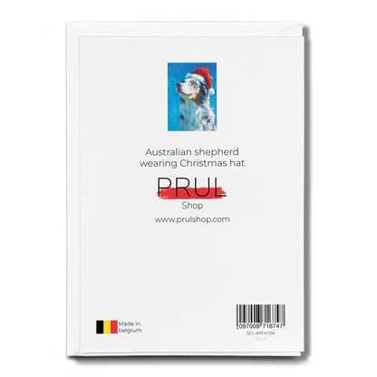 Australian shepherd wearing Christmas hat - Greeting Card