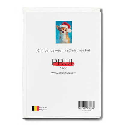 Chihuahua wearing Christmas hat - Greeting Card