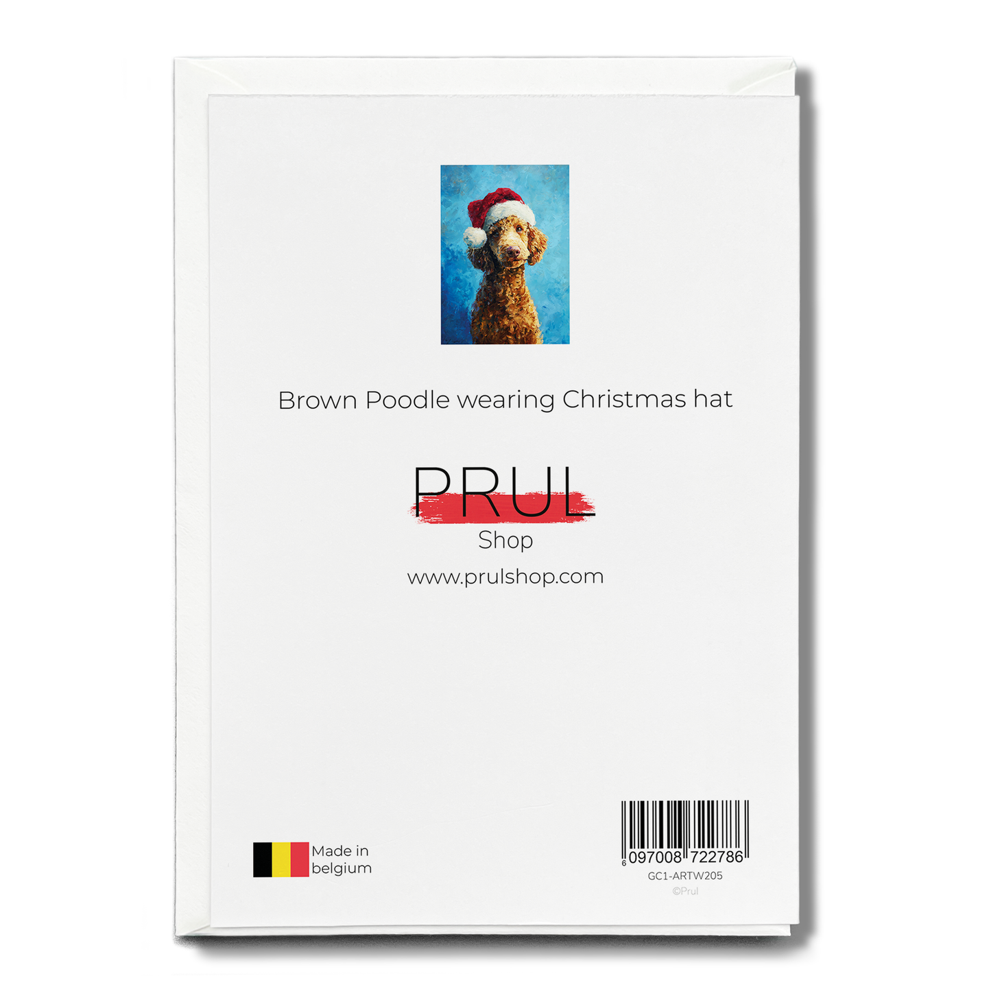 Brown Poodle wearing Christmas hat - Greeting Card