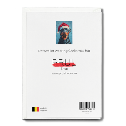 Rottweiler wearing Christmas hat - Greeting Card