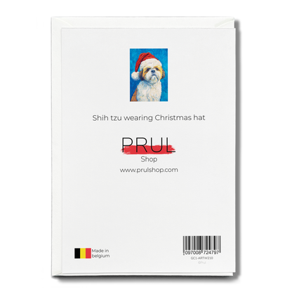 Shih tzu wearing Christmas hat - Greeting Card