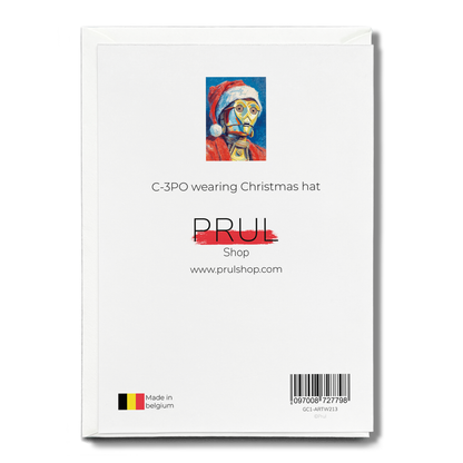 C-3PO wearing Christmas hat - Greeting Card