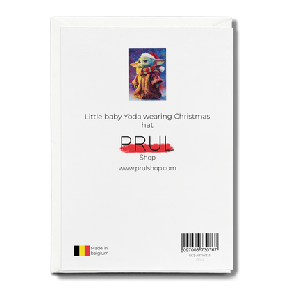 Little baby Yoda wearing Christmas hat - Greeting Card
