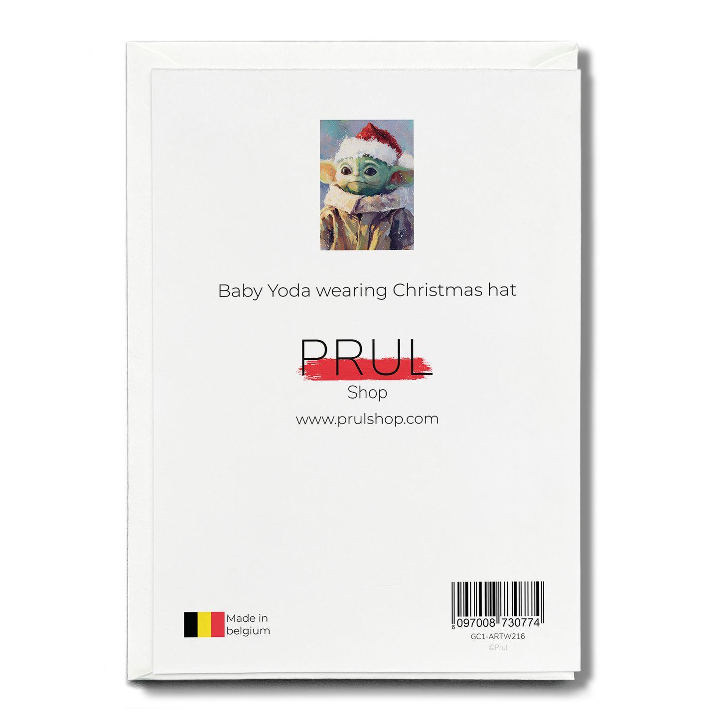 Baby Yoda wearing Christmas hat - Greeting Card