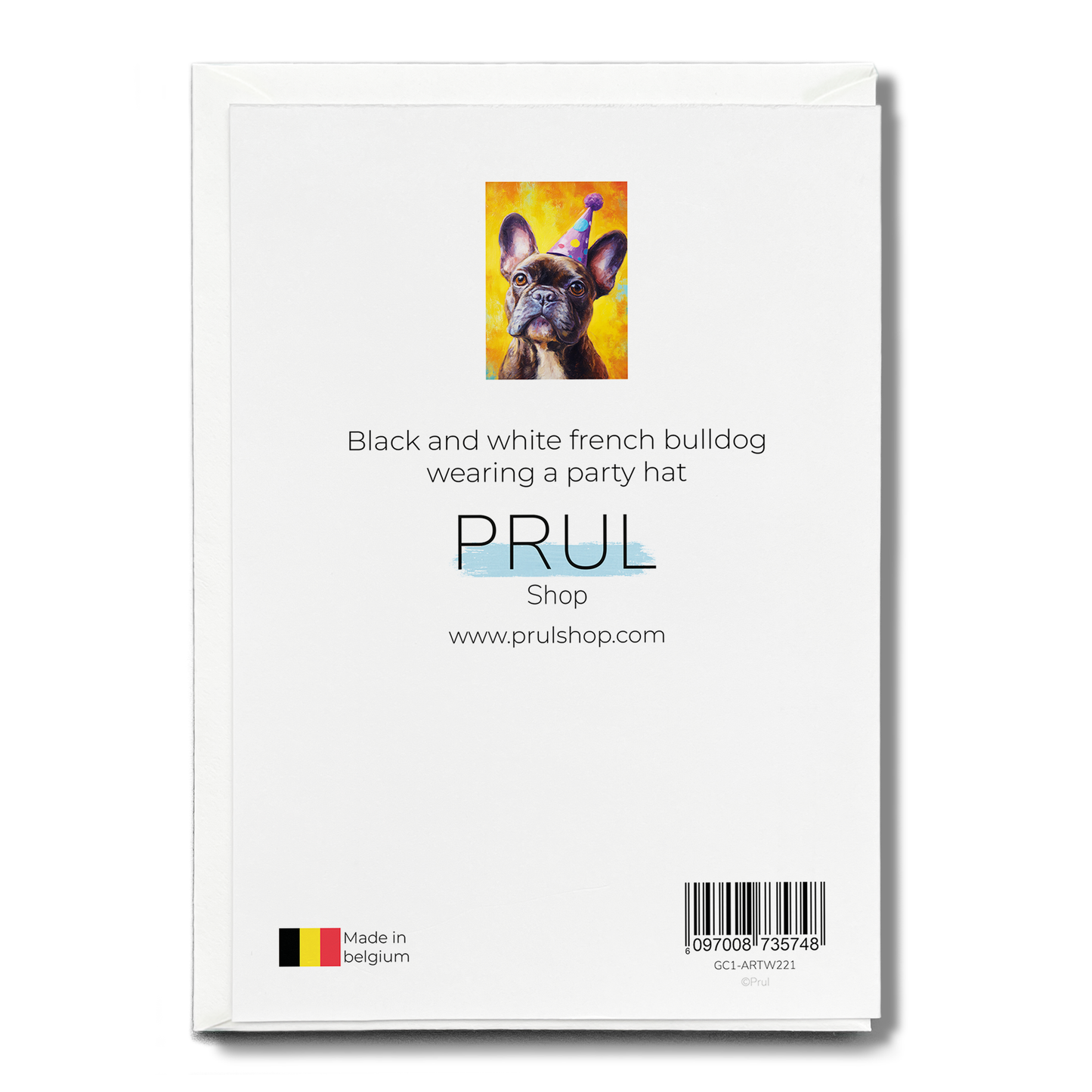 Black and white french bulldog wearing a party hat - Greeting Card