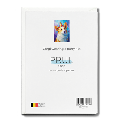 Corgi wearing a party hat - Greeting Card