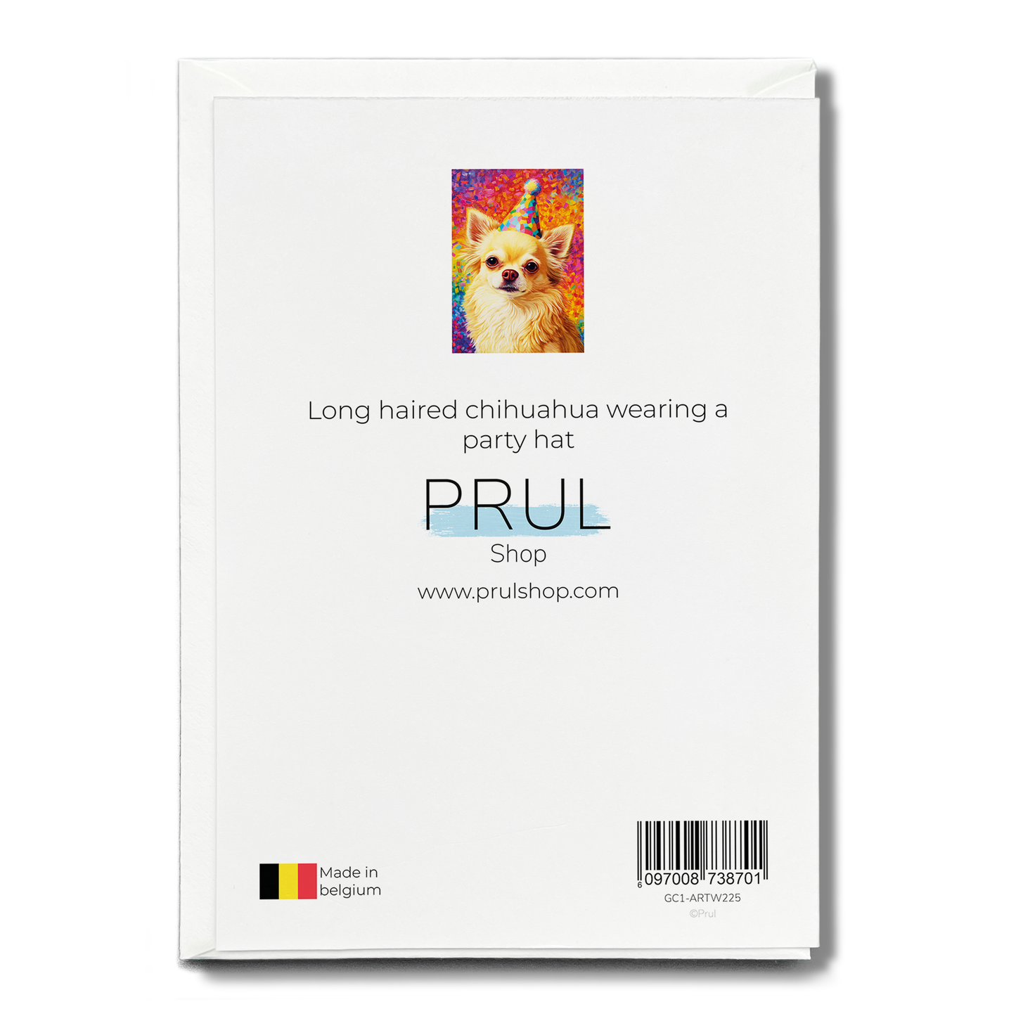 Long haired chihuahua wearing a party hat  - Greeting Card