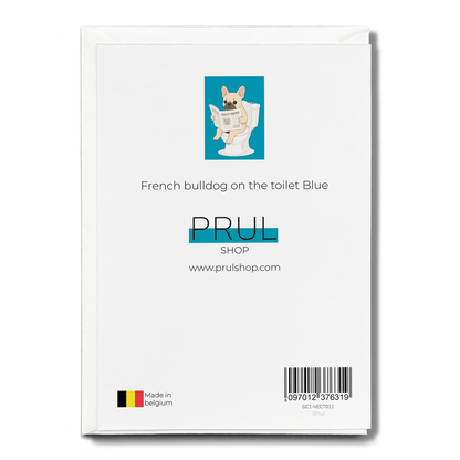 French bulldog on the toilet Blue - Greeting Card