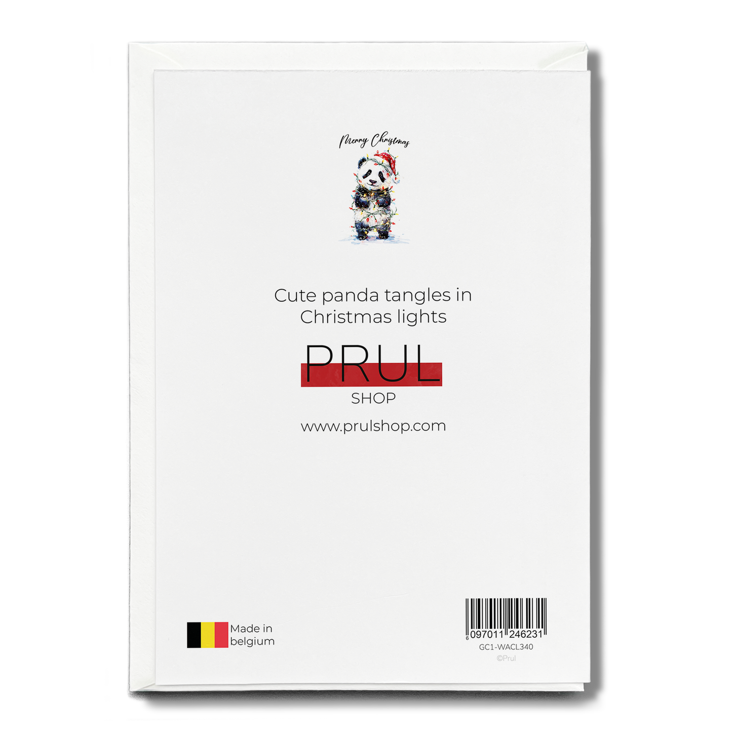 Cute panda tangles in Christmas lights - Greeting Card