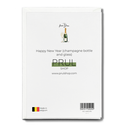 Happy New Year (champagne bottle and glass) - Greeting Card