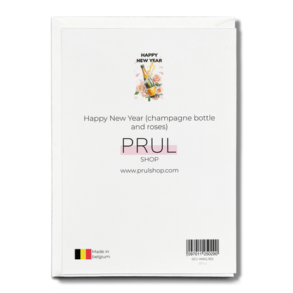 Happy New Year (champagne bottle and roses) - Greeting Card