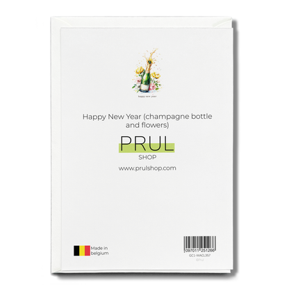 Happy New Year (champagne bottle and flowers) - Greeting Card