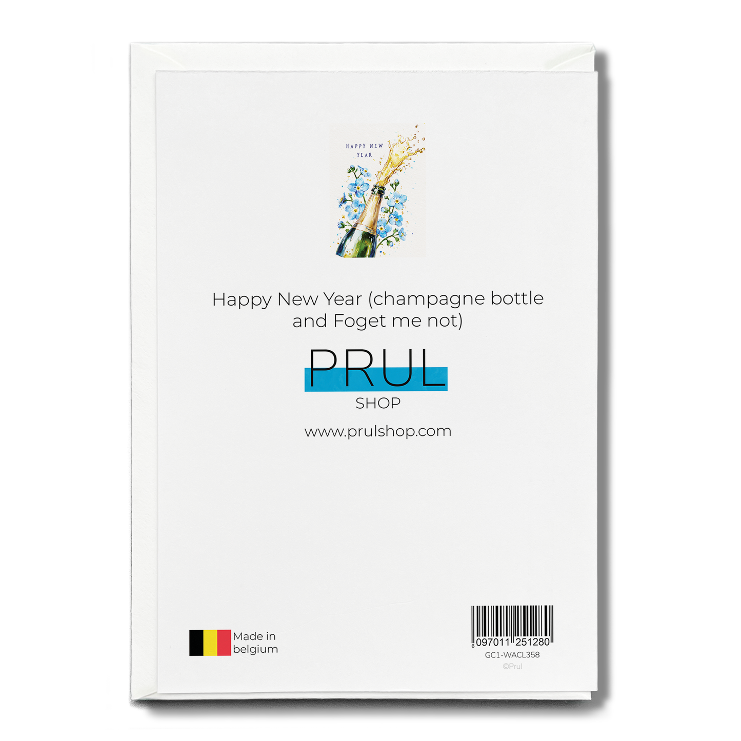 Happy New Year (champagne bottle and Foget me not) - Greeting Card