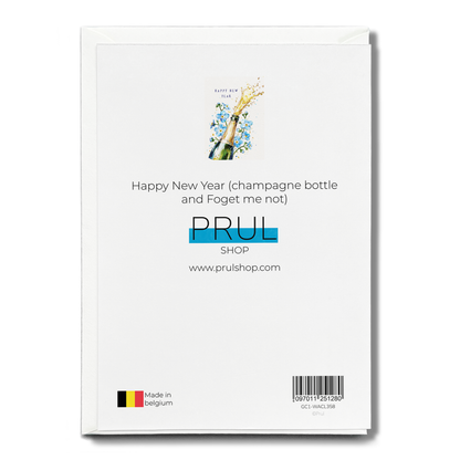 Happy New Year (champagne bottle and Foget me not) - Greeting Card