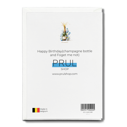 Happy Birthday (champagne bottle and Foget me not) - Greeting Card