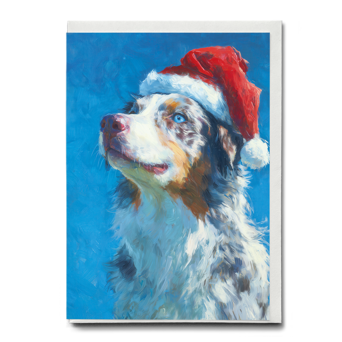 Australian shepherd wearing Christmas hat - Greeting Card