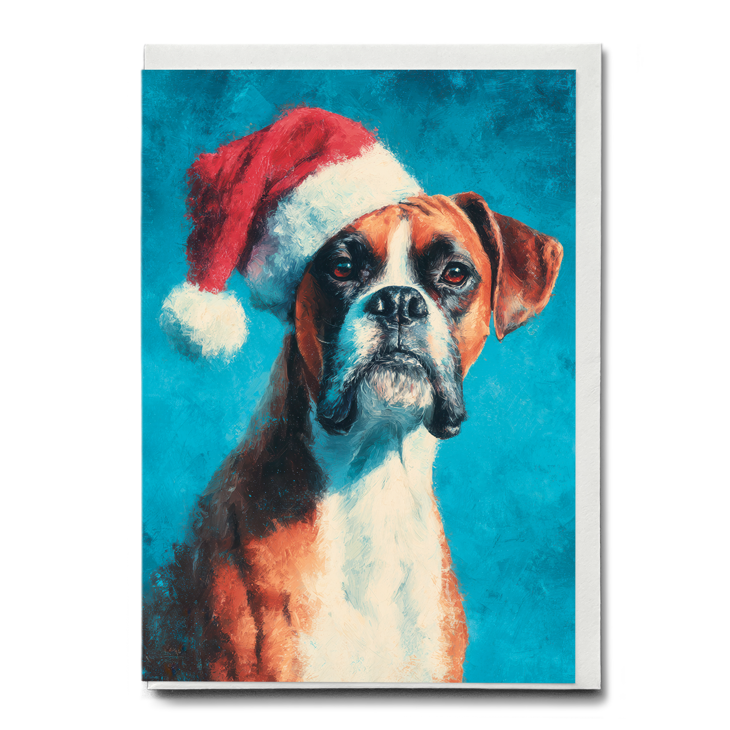 Boxer wearing Christmas hat - Greeting Card