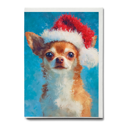 Chihuahua wearing Christmas hat - Greeting Card