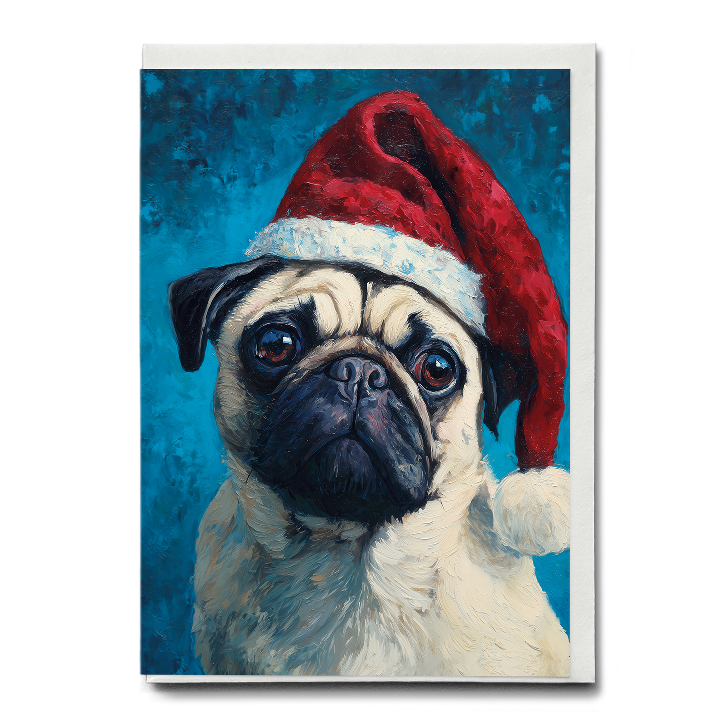 Pug wearing a Christmas hat - Greeting Card