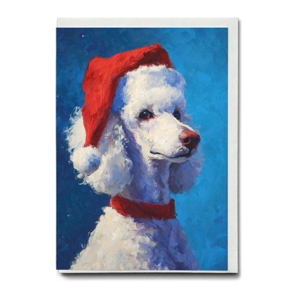 white Poodle wearing Christmas hat - Greeting Card
