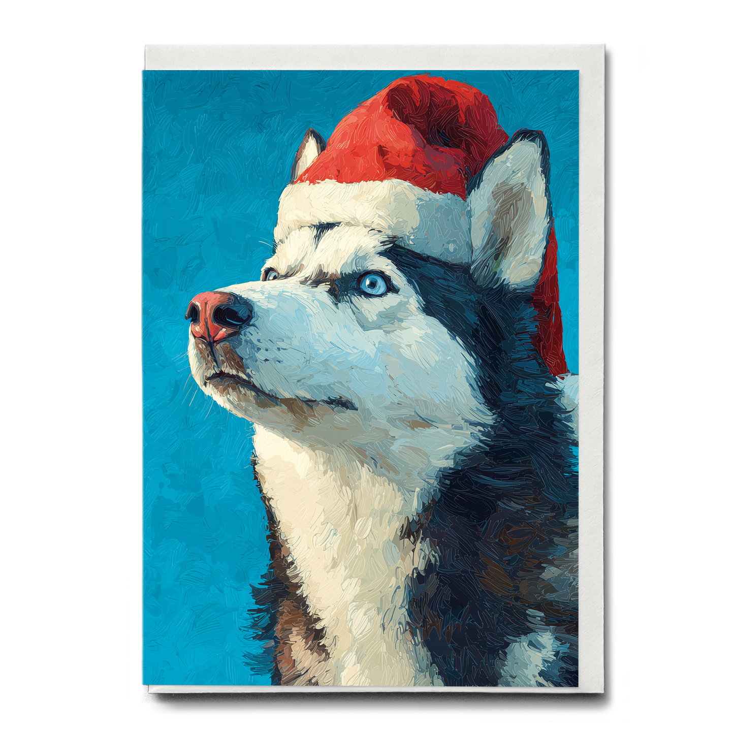 Husky wearing Christmas hat - Greeting Card