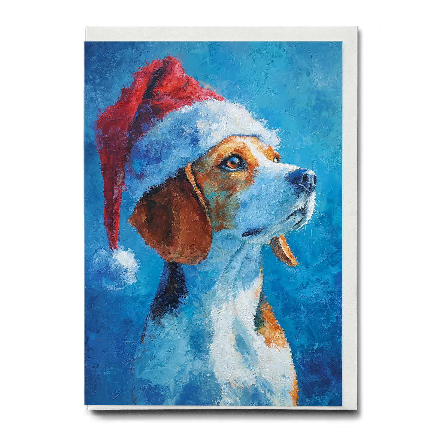 Beagle wearing Christmas hat - Greeting Card