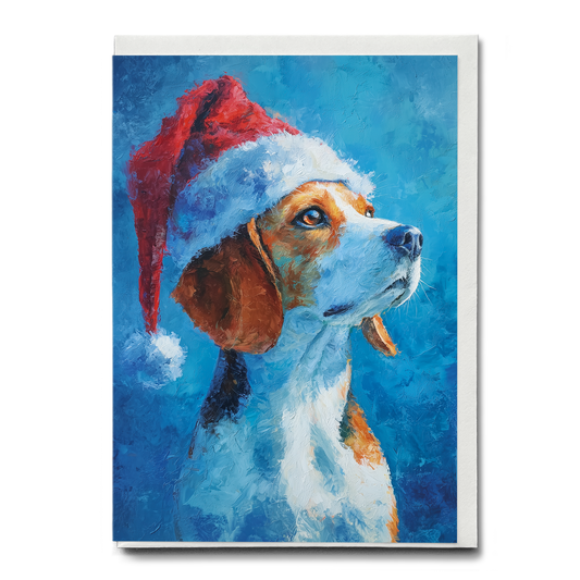 Beagle wearing Christmas hat - Greeting Card