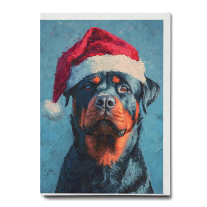 Rottweiler wearing Christmas hat - Greeting Card