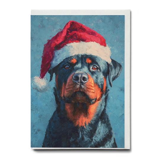 Rottweiler wearing Christmas hat - Greeting Card
