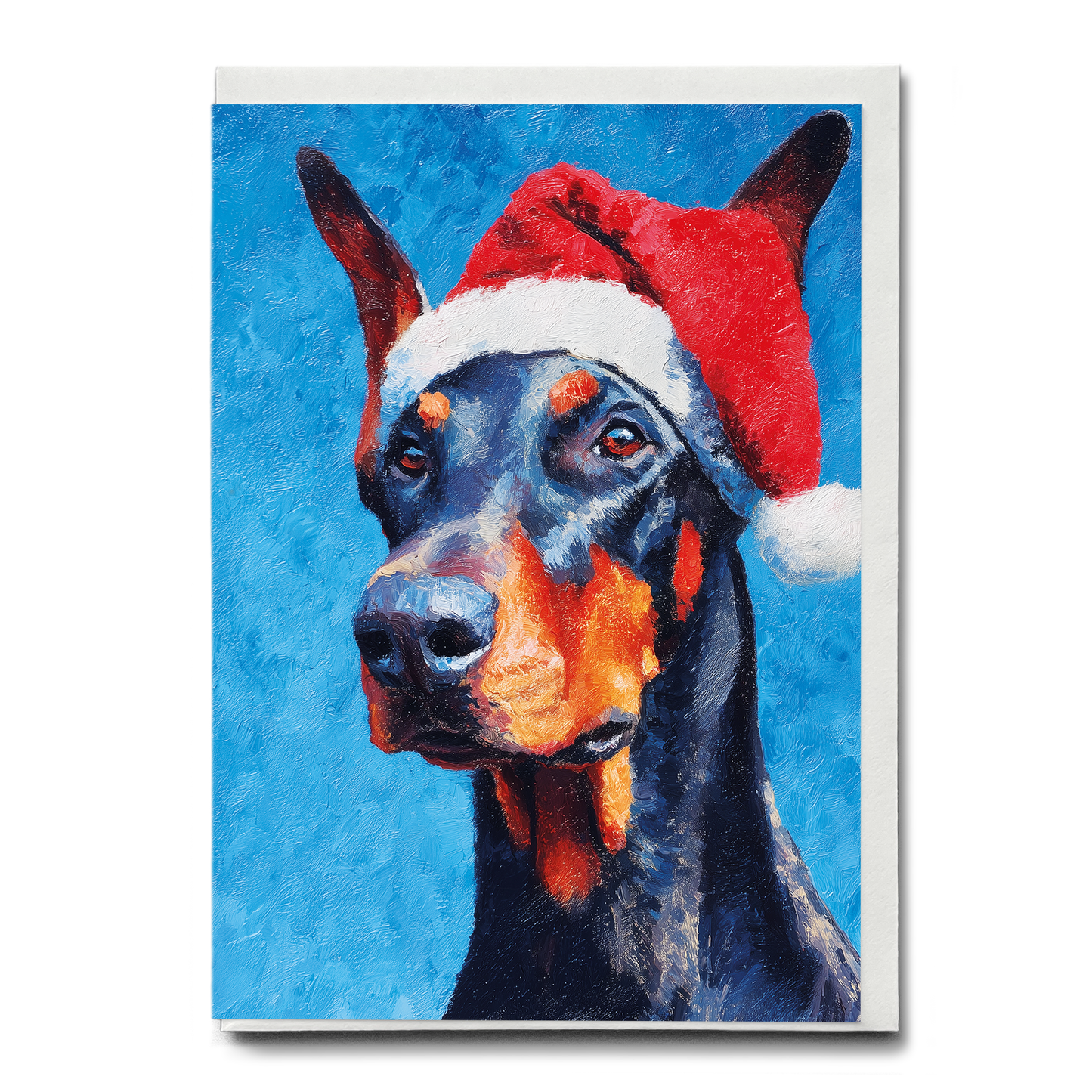 Dobermann wearing Christmas hat - Greeting Card
