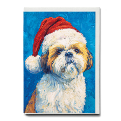 Shih tzu wearing Christmas hat - Greeting Card