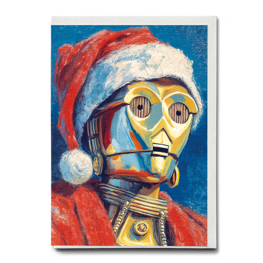 C-3PO wearing Christmas hat - Greeting Card