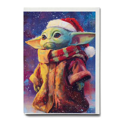 Little baby Yoda wearing Christmas hat - Greeting Card