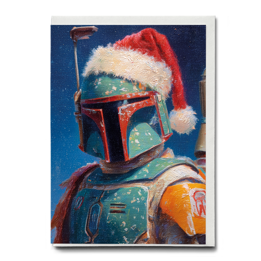 Boba Fett wearing Christmas hat - Greeting Card