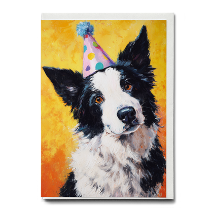 Border Collie Wearing a party hat - Greeting Card