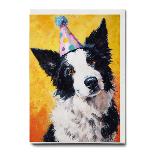 Border Collie Wearing a party hat - Greeting Card