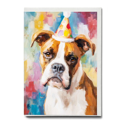 Boxer wearing a party hat - Greeting Card