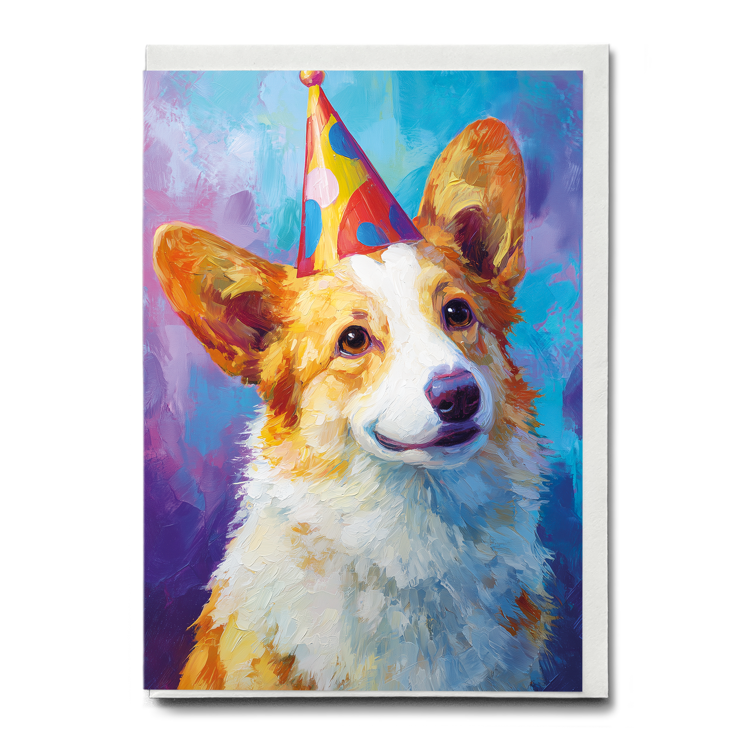 Corgi wearing a party hat - Greeting Card