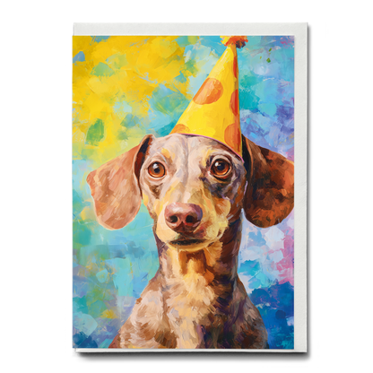 Dachshund wearing a party hat - Greeting Card
