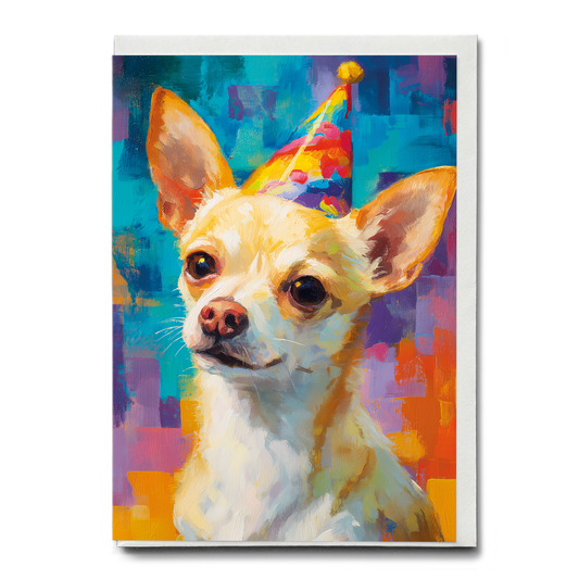 Chihuahua wearing a party hat - Greeting Card
