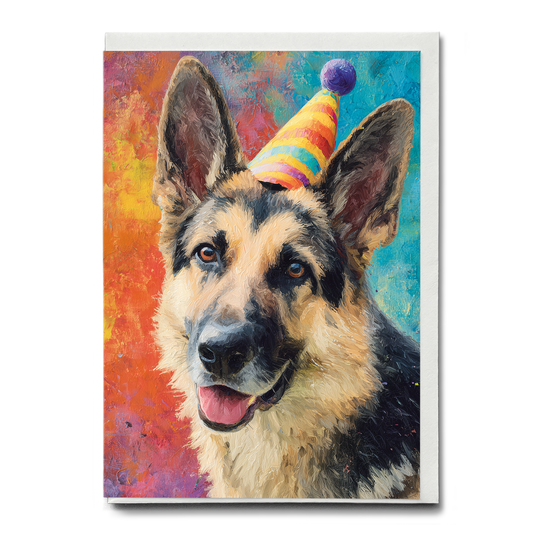 German Shepherd wearing a party hat - Greeting Card